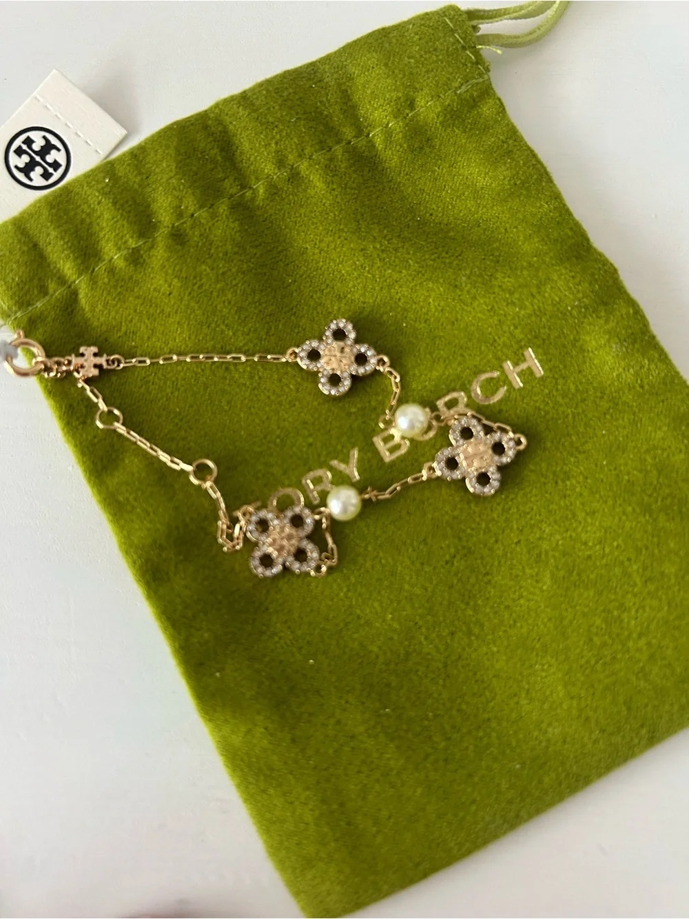 NWT Tory Burch Kira Clover Pearl Bracelet